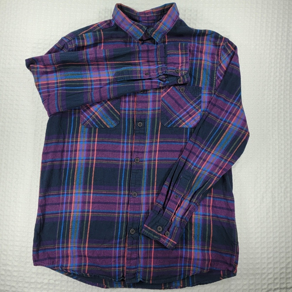 Urban Pipeline Ultimate Flannel Shirt Mens Large Purple Navy Pink Plaid Cotton - Picture 3 of 8